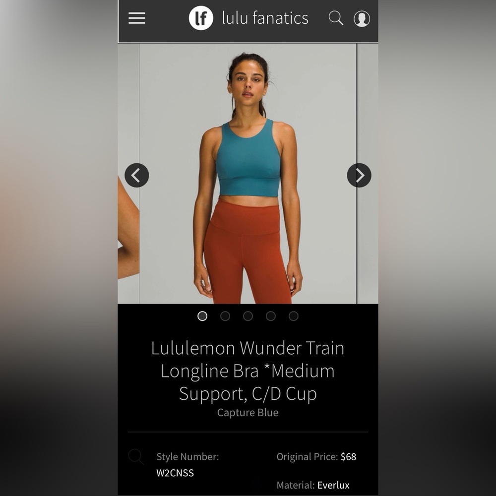 Lululemon Athletica Wunder Train Longline Bra in Teal~Orangetheory Fitness Logo